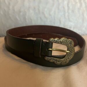 BNWT olive green khaki Leather Lucky Brand Belt with Gold Buckle size S